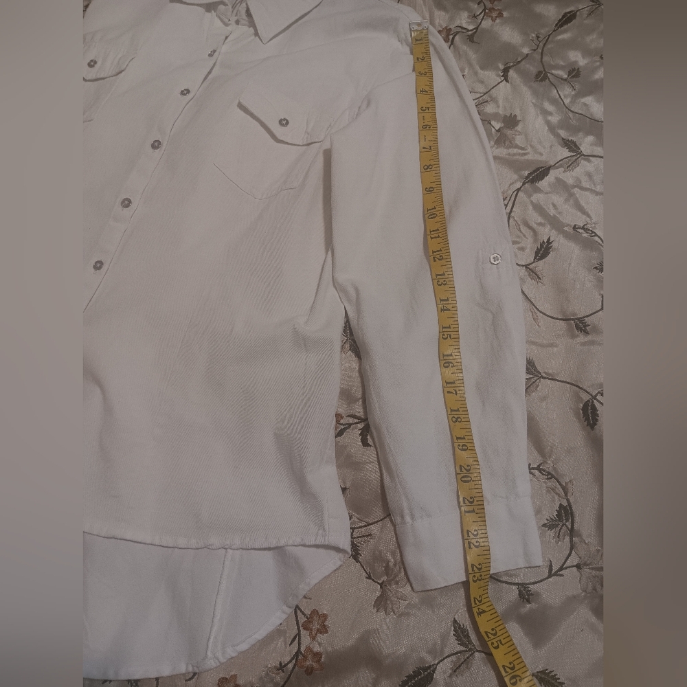 Boho Embroidered Top Floral Denim Women White SzL‎ High-Low - Picture 10 of 15